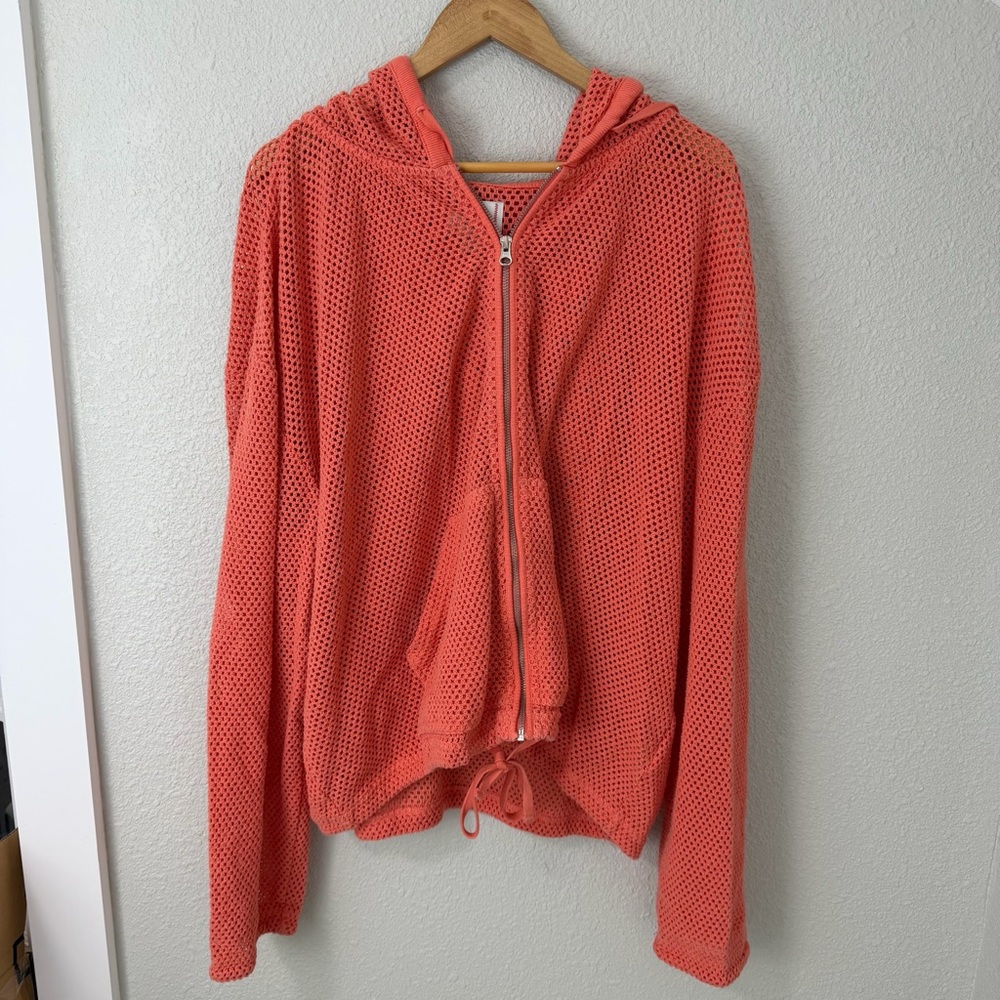 BDG Urban outfitters Orange Boardwalk Mesh Full Zip Hoodie Sweatshirt